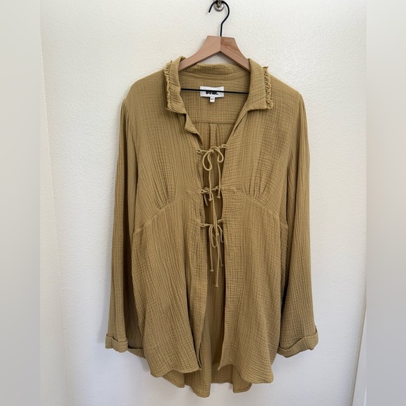 Strait Poema Collared Tie Blouse Tan M/L - Picture 4 of 10